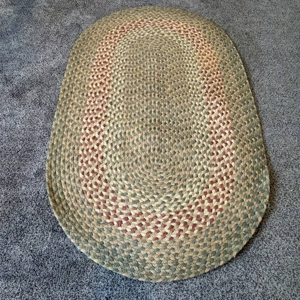 Oval Braided Jute Rug Green, Red, Neutrals 45